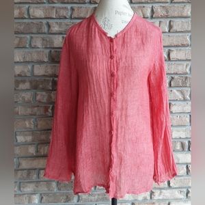 Eileen Fisher 100% Linen Lightweight Button Front Lagenlook Minimalist Top.